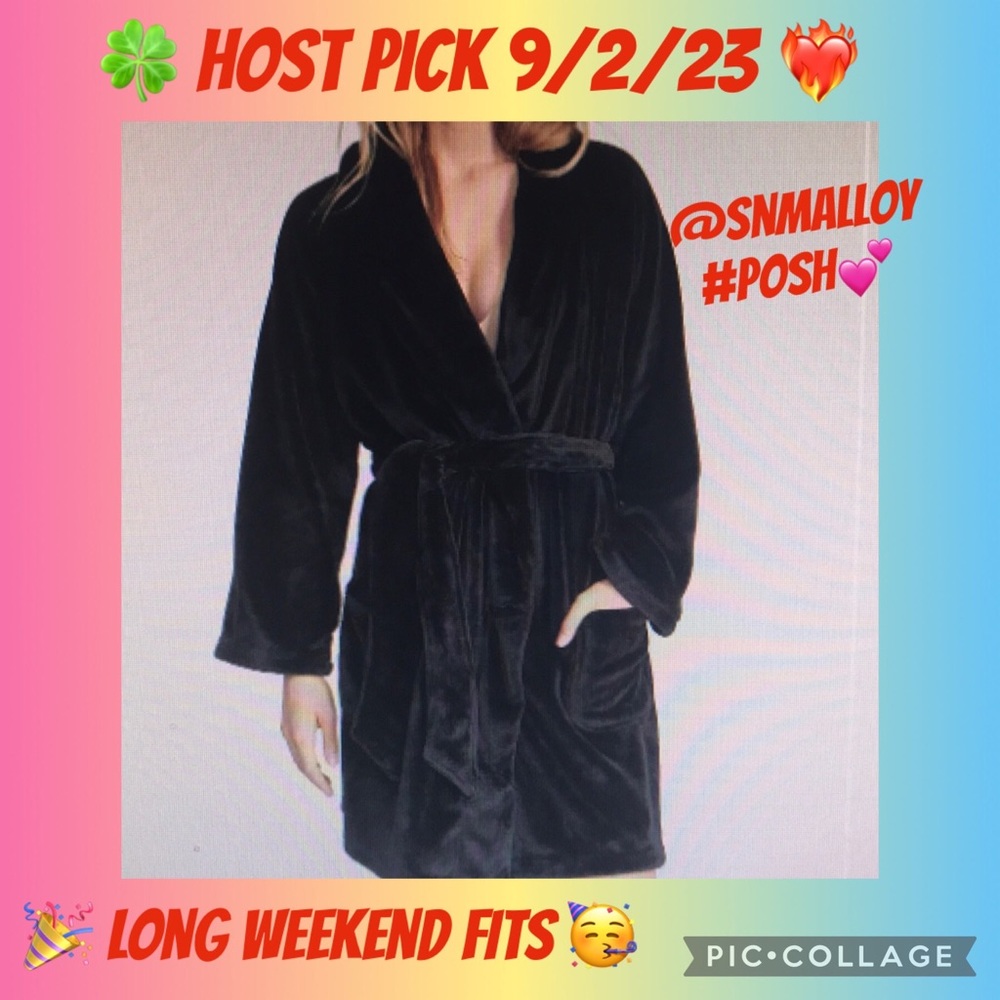 Victoria’s Secret short cozy robe M/L Black embossed logo New